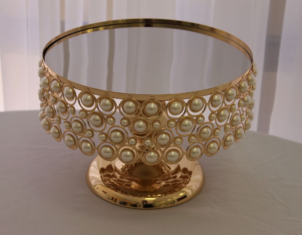 Cake Plateau Gold Toned Pearl Embellished 12"