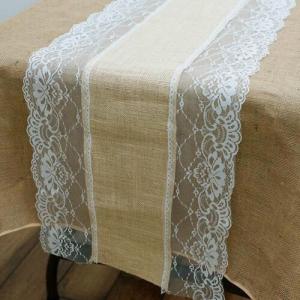 ZPC Burlap Table Runner w/ White Lace Edge