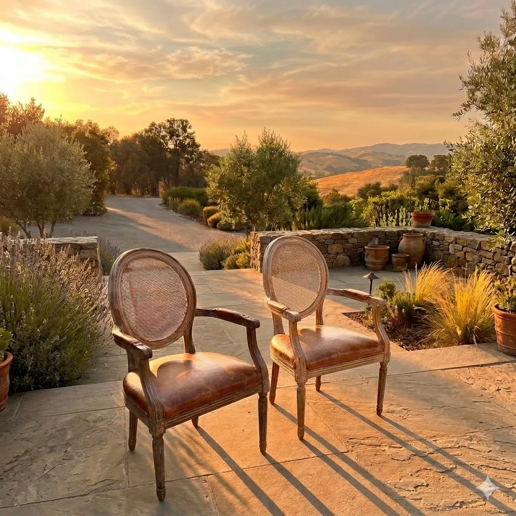 The Atascadero | Rustic Leather Cane-Back Chairs