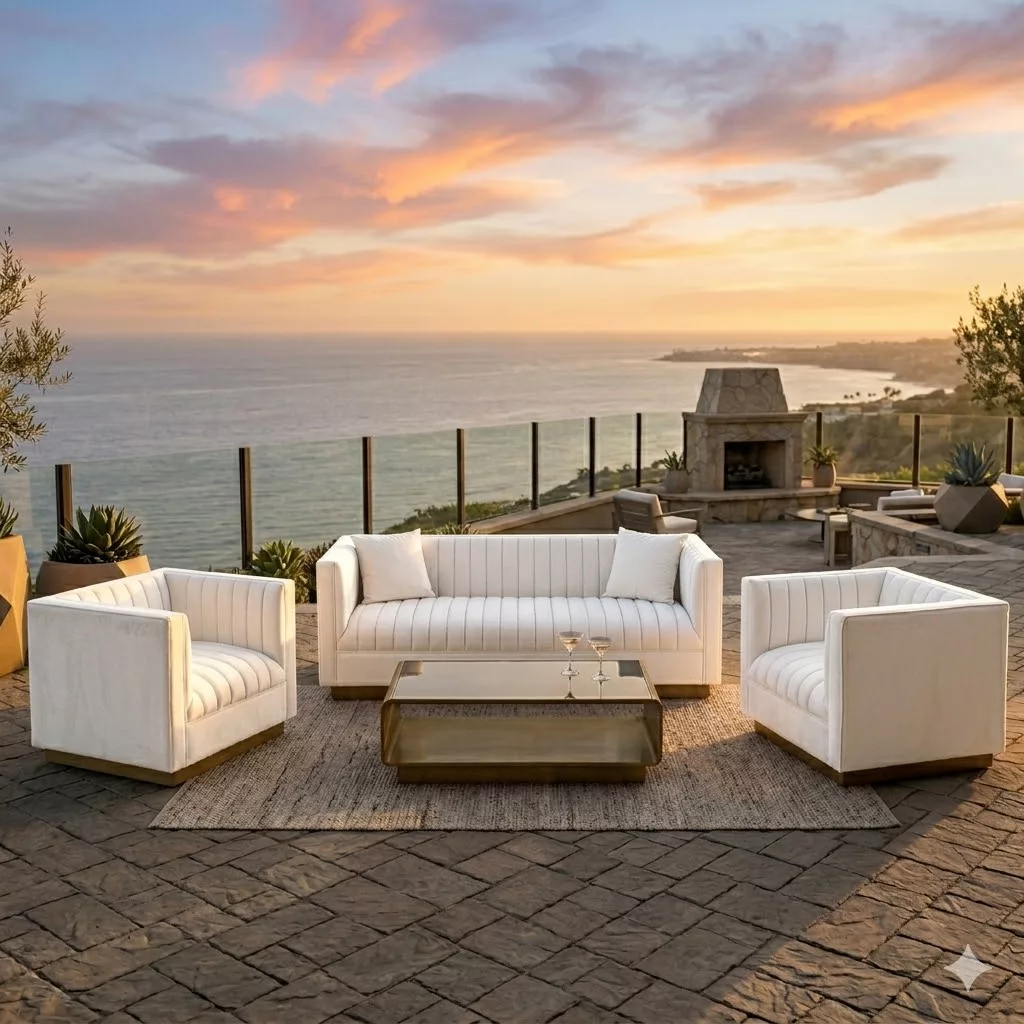 The Avalon — Cream Velvet Channel-Tufted Sofa
