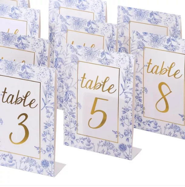 French Toile Table Numbers – Blue, Sage, Eucalyptus (Disposable)