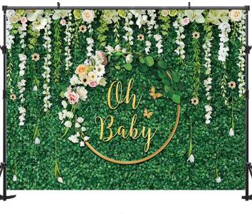 OH BABY SHOWER GREENERY BACKDROP -PINK