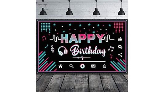 HAPPY BIRTHDAY- TEAL, BLACK AND FUCHSIA BACKDROP