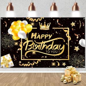 Happy Birthday- gold and black backdrop