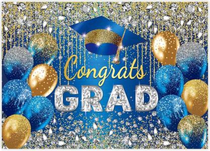 Blue/Gold Graduation backdrop- 82"w x 59"h