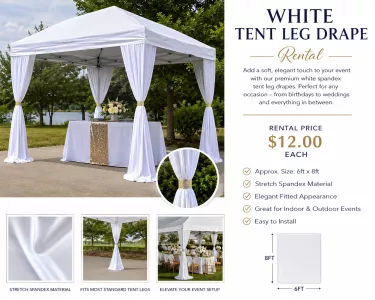 White Tent Leg Drape Rental – Elegant Event Accent