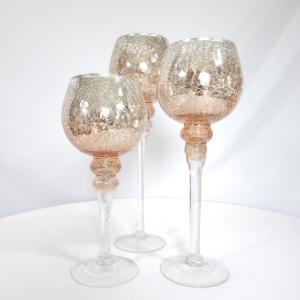 Rose Gold Wine Glass Candle Pedestal Set