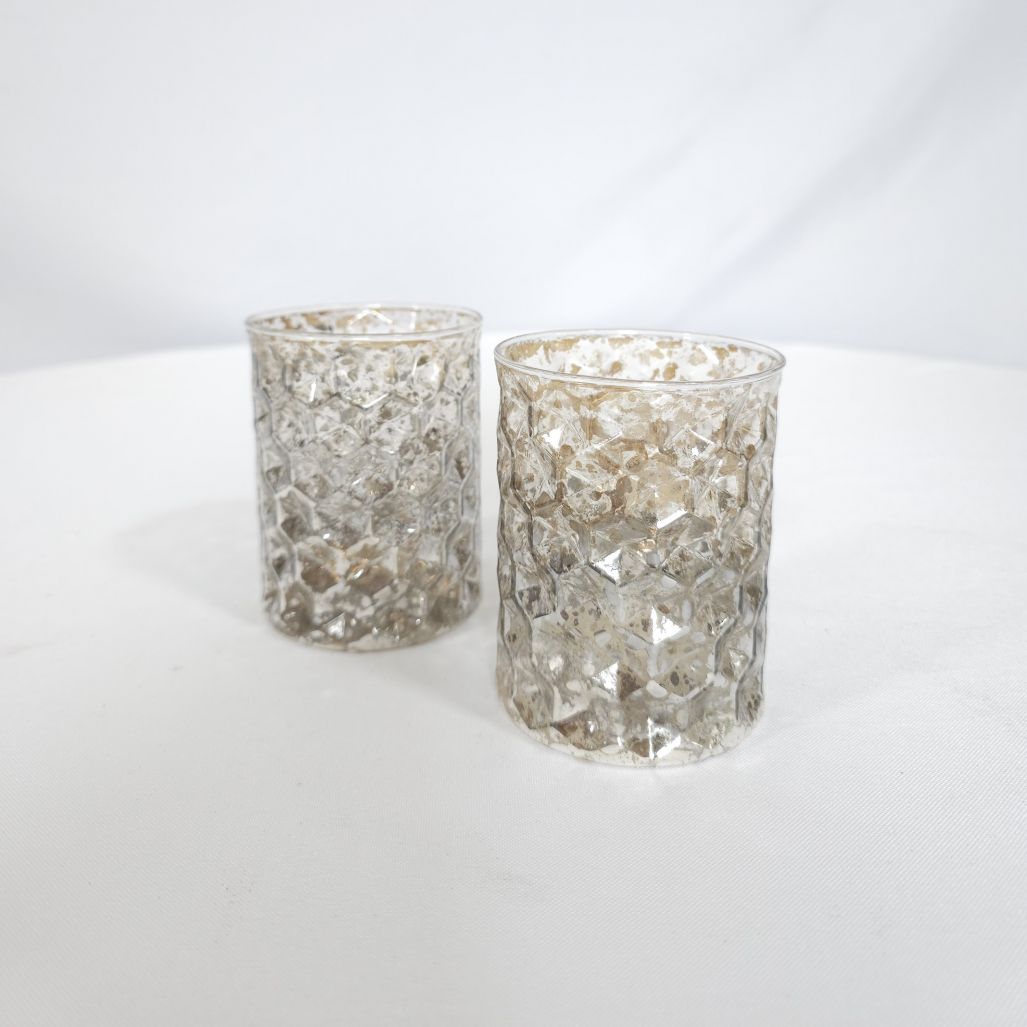 3.5" Silver Mercury Beveled Glass Votive w/ led candle