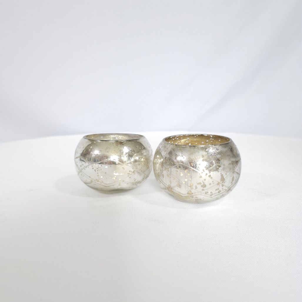 2" Silver Bowl Mercury Glass Votive w/ led candle