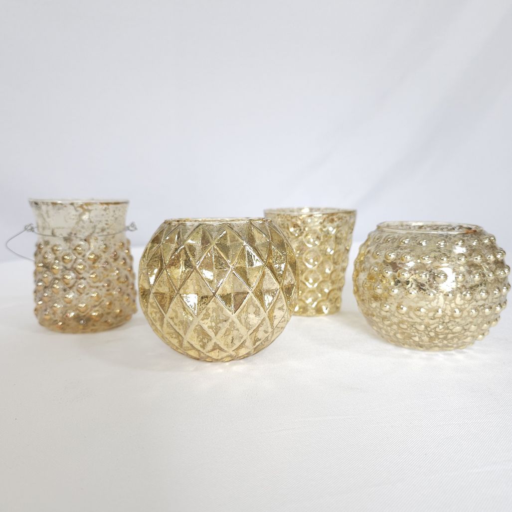 Assortment of 3" Gold Mercury Glass Votive w/ led candle