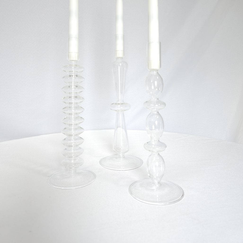 Set of 3, 12" Deco Glass Candle Stick Holders						