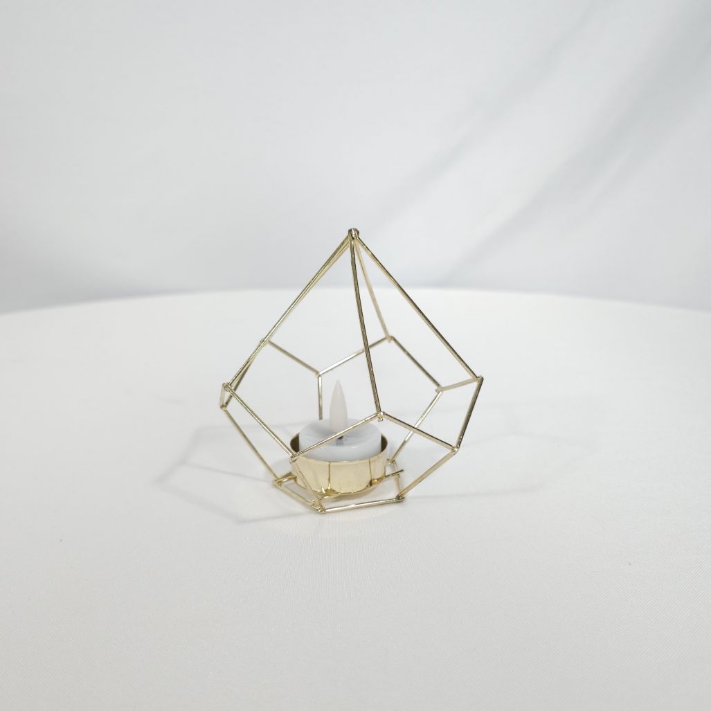 4" Gold Pyramid Wire Votive w/ led candle				