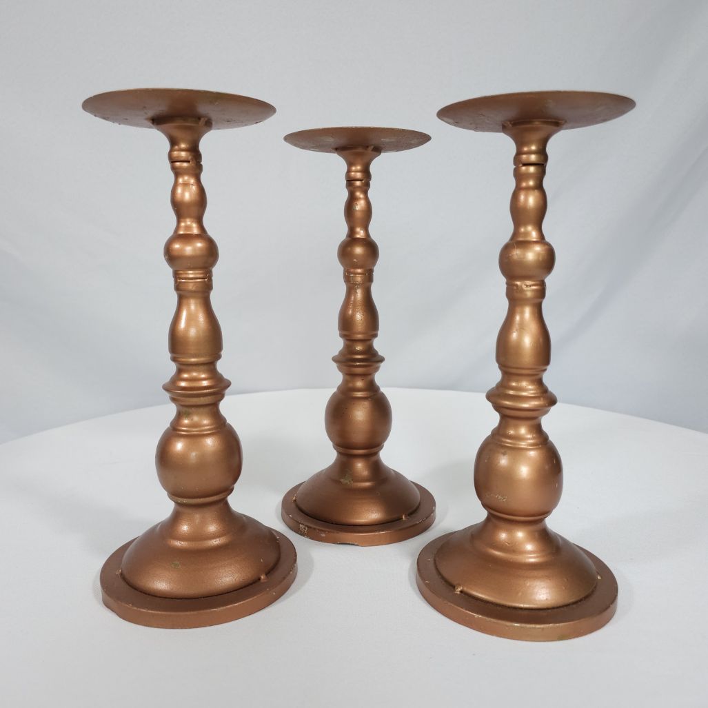 Set of 3, 12.5" Rose Gold Candle Pedestal 						