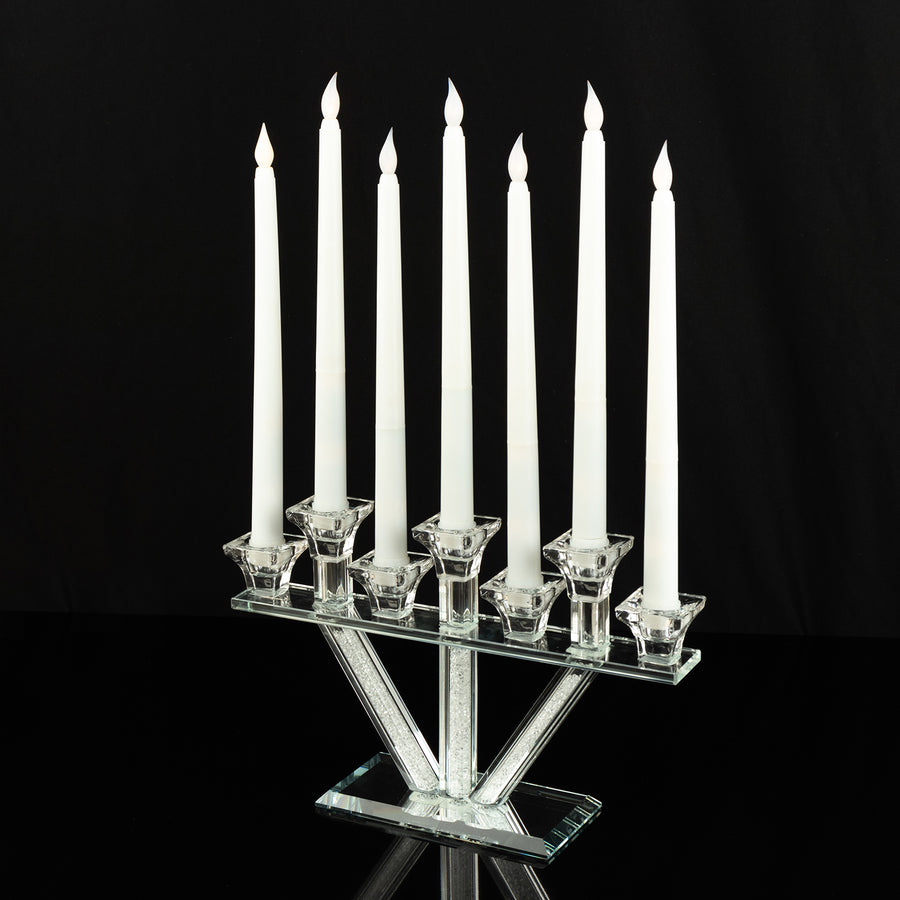 12" Crystal Glass Candelabra - 7 Branch Taper Candle Holder