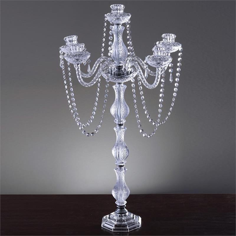 35" Tall Silver 4 Arm Crystal Chandelier Candle Holder
