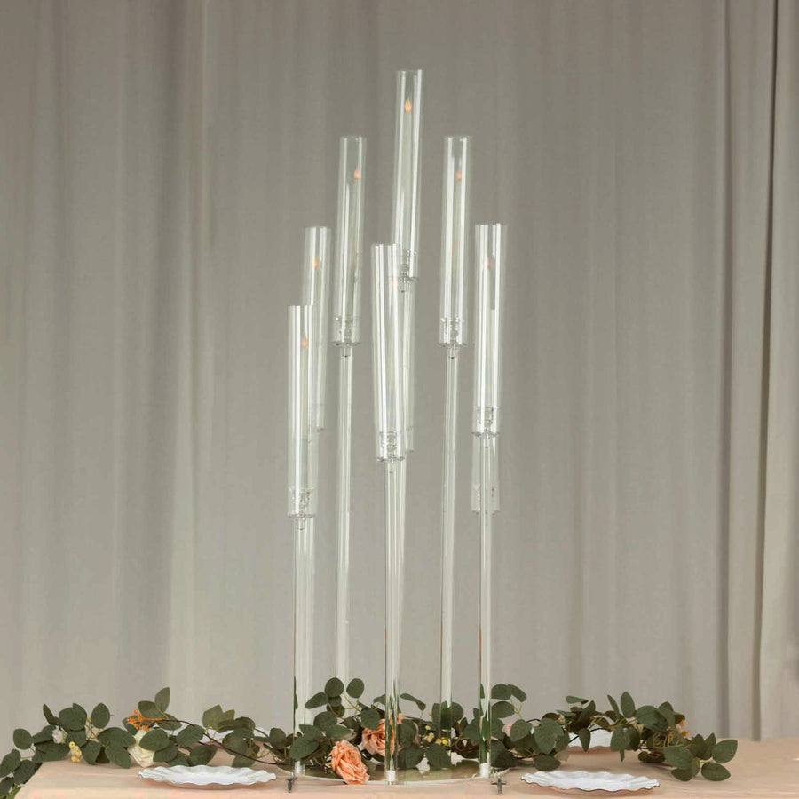 10 Arm Clear Acrylic Cluster Round Pillar Candle Stick Stand