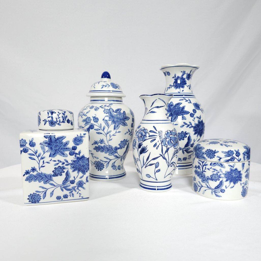 Set of 5 Chinoiserie Vase Set