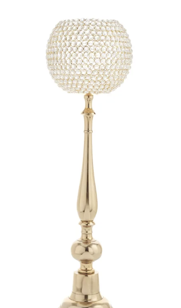 Oversized Gold Crystal Globe Candle Holder, 37" GOLD