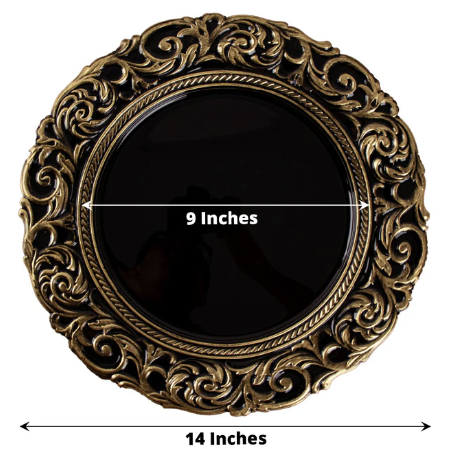 Black Gold Vintage Charger Plates