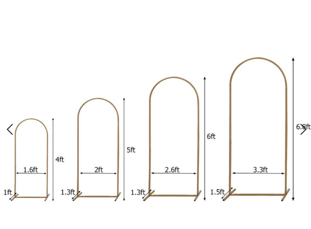 Set of 4 Gold Metal Wedding Arch with Round Top
