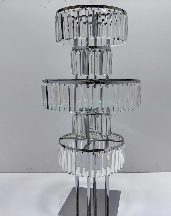 40″ Tall 5-Tier Crystal Glass Pendant Stand,Centerpiece Stand SILVER