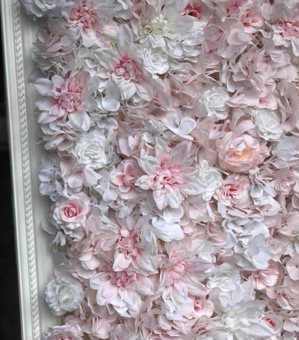 Pink and White Framed Floral Wall