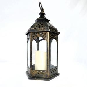 13" Brushed Bronze Lantern w/candle