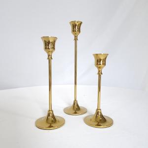 Set of 3, 6.5", 7.5", 9.5" Shiny Gold Candle Stick Holders						