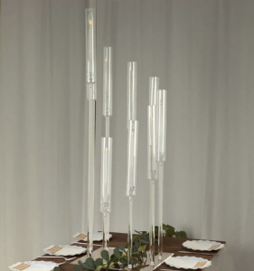 9 Arm Clear Acrylic Cluster Pillar Candle Stick Stand