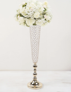 Gold Crystal Beaded Trumpet Vase 40"