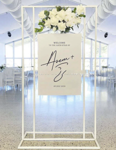 White Metal Floating Sign Stand