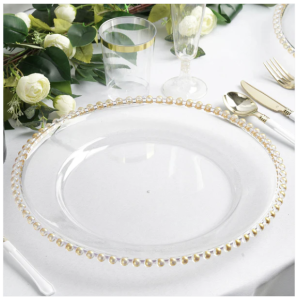 13" Clear Acrylic Charger with Gold Beaded Edge