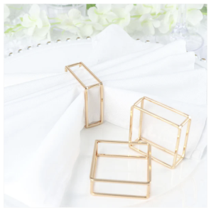 4 pk Square Hollow Gold Napkin Ring