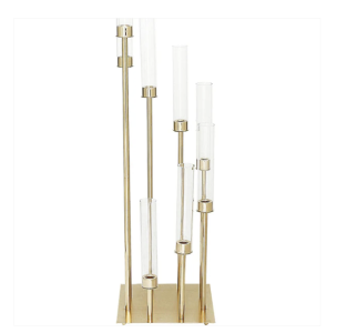 42" Gold 8 Arm Cluster Taper Candle Holder With Clear Glass Shades