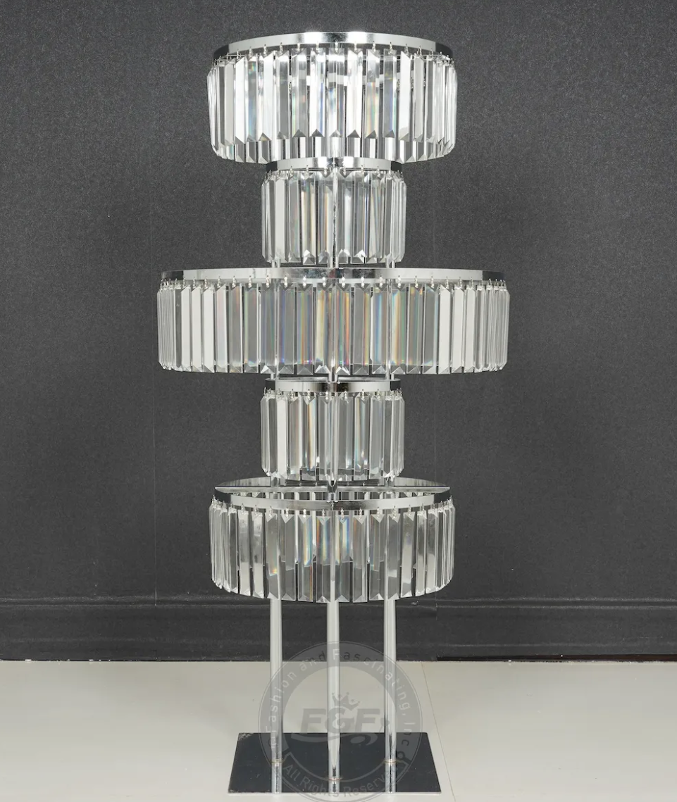 40" Tall 5-Tier Crystal Glass Pendant Stand, Centerpiece Stand Silver