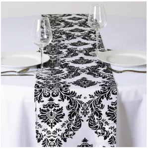 Black Taffeta Damask Flocking Table Runner