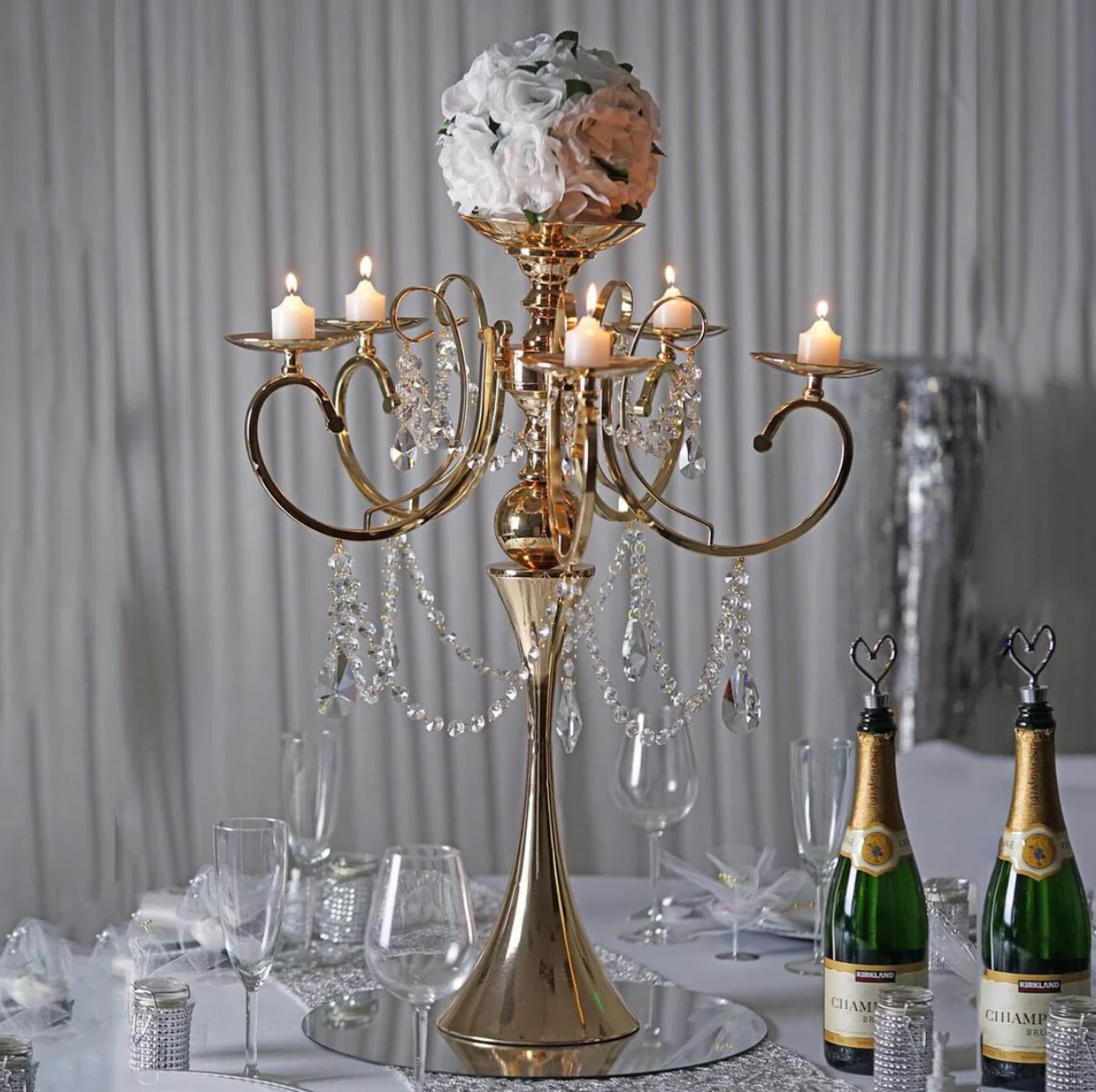 Gold Metal 5 Arm Candelabra Votive Candle Holder