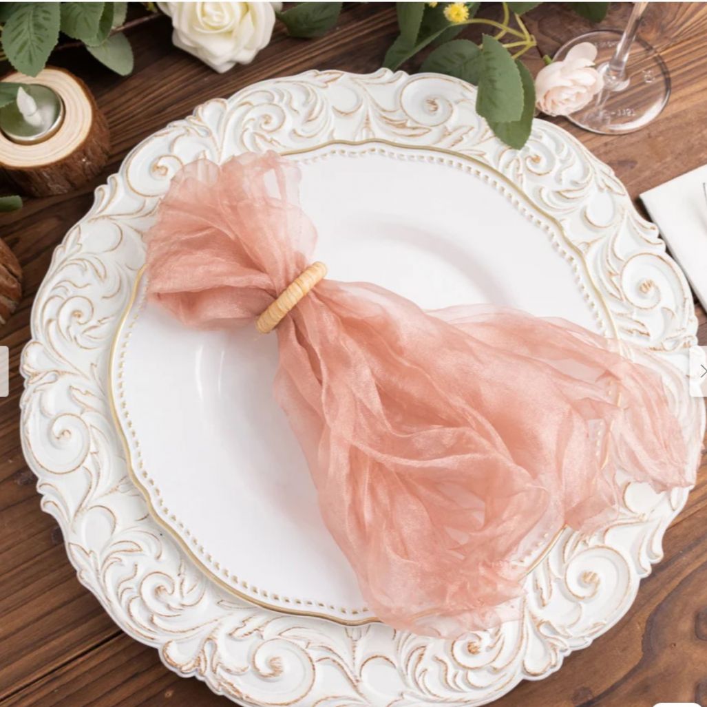 5pk Dusty Rose Sheer Crinkle Organza Dinner Napkins