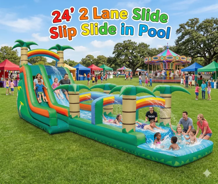 24' 2 Lane Slide Slip Slide in Pool