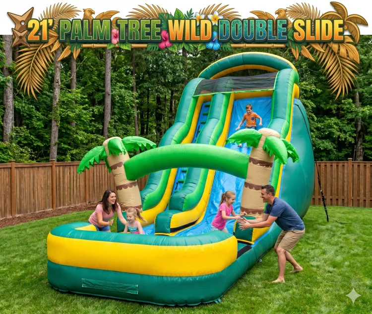 21' Palm Tree Wild Double Jump Dry Slide