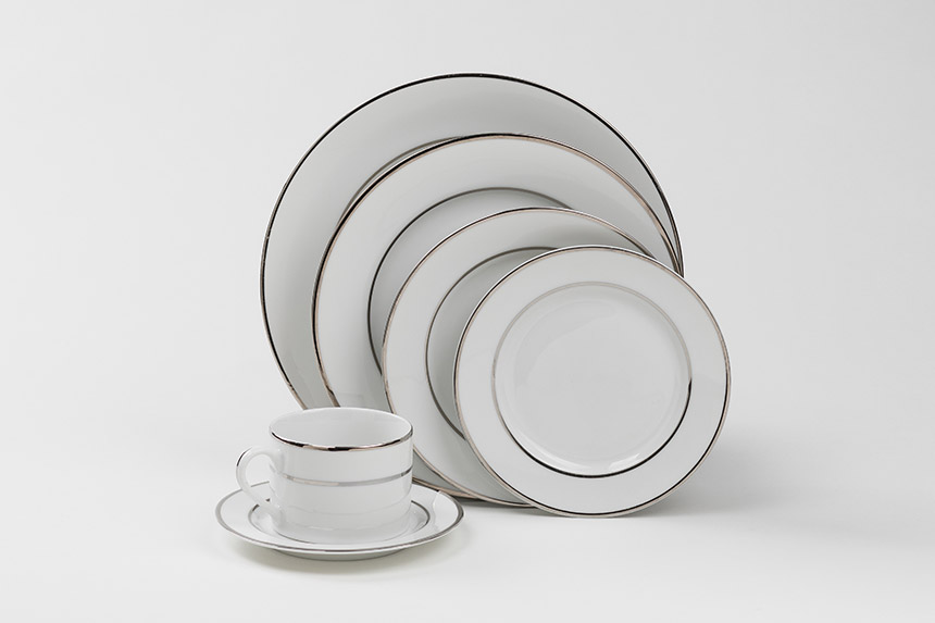 White w/Silver band- x Bread & Butter Plate set of 10